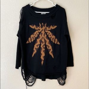 Unif leopard weed leaf distressed sweater